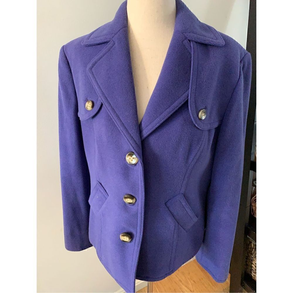 Evan picone purple pea coat jacket size 10 petite stretchy super soft